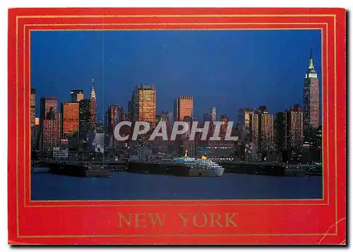 Moderne Karte New York City at night Midtown Manhattan Skyline and Hudson River Piers