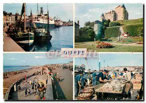 Cartes postales moderne Dieppe Seine Maritime le Brighton au fond la Chapelle des Marins le Chateau la Plage le Triage d