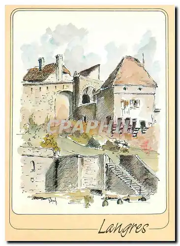 Cartes postales moderne Langres Haute Marne les remparts la Porte de l'hotel de Ville et la Fontaine Saint Didier aquare