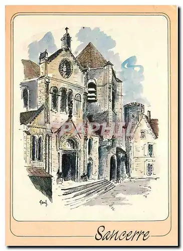 Moderne Karte Sancerre Cher l'eglise Aquarelle de G Audusseau