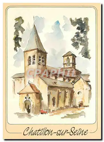 Cartes postales moderne Chatillon sur Seine Cote d'Or l'Eglise Saint Vorles XI siecle aquarelle de G Audusseau