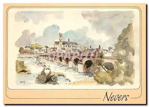 Moderne Karte Nevers Nievre le Pont sur la Loire et la Cathedrale Saint Cyr