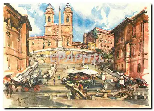 Cartes postales moderne Rome Place d'Espagne et Eglise de la Trinite des Monts