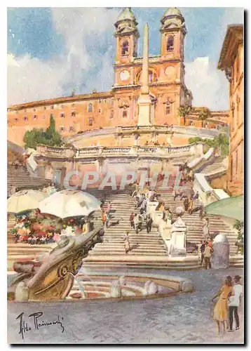 Cartes postales moderne Rome Place d'Espagne et Eglise de la Trinite des Monts