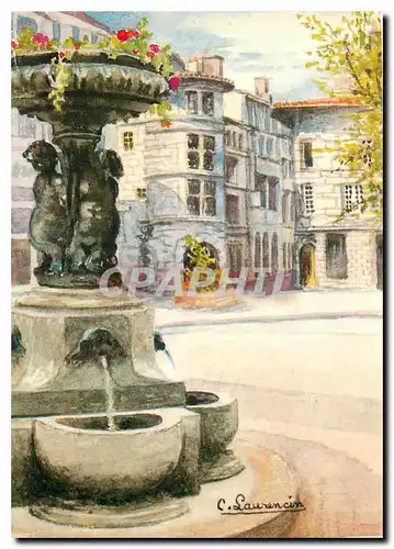 Moderne Karte Aquarelle Saint Etienne Place du Peuple