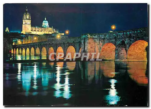 Cartes postales moderne Salamanca Pont romain illuminee