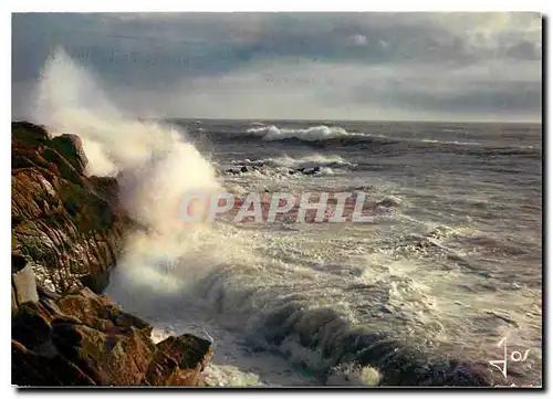 Moderne Karte La Bretagne en Couleurs Vague deferlant sur la Cote Bretonne