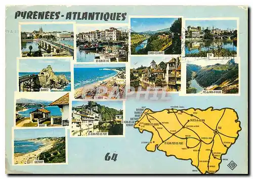 Moderne Karte Pyrenees Atlantiques Bayonne St Jean de Luz Cambo les Bains Pau Biarritz Bidart Guethary