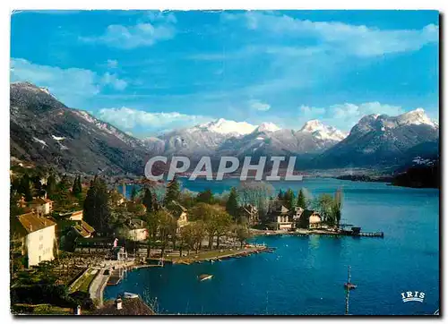 Moderne Karte Lac d'Annecy La baie de Talloires au fond le massif des Bauges enneige