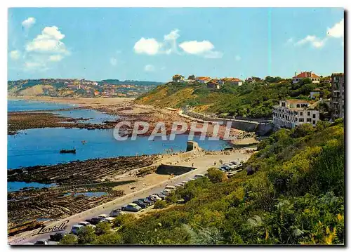 Moderne Karte Guethary Vue generale de la plage a maree basse Au fond Bidart