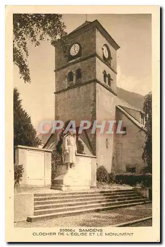 Cartes postales moderne Samoens Clocher de l'Eglise et le Monument