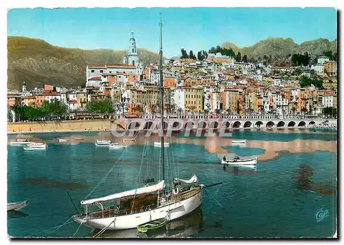 Cartes postales moderne Menton Le Port et la Vieille Ville Bateau Voilier