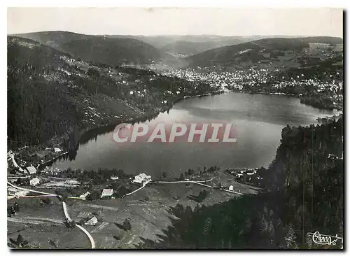 Moderne Karte Lac de Gerardmer (Vosges) Vue aerienne au fond la ville