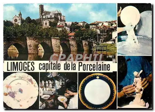 Moderne Karte Limoges Capitale de la Porcelaine la cathedrale et le POnt Saint Etienne Fabrication et decor de