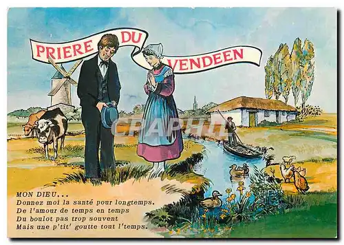 Cartes postales moderne La Priere du Vendeen Vache Moulin a vent