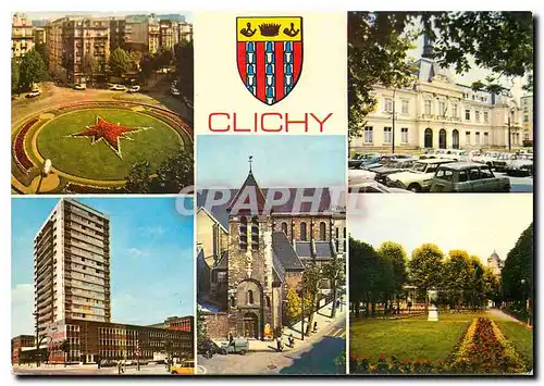 Moderne Karte Clichy (Hauts de Seine) La place de la Republique la Mairie L'Eglise