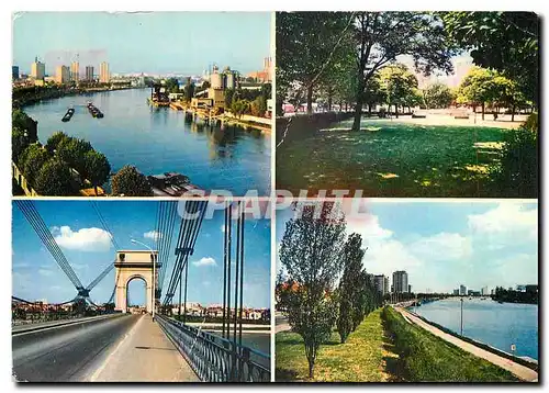 Cartes postales moderne Alfortville La Seine le pont suspendu Un square derges de la Seine