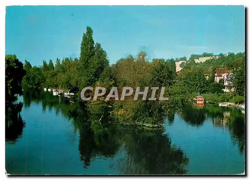 Moderne Karte La Marne Vue du Pont de Chenneviere l'ile Casenave et dans le fond l'ile d'Amour