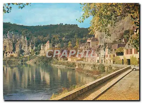 Moderne Karte Larque Gageac (Dordogne) Le village et le chateau de Malartrie aux bord de la Dordogne