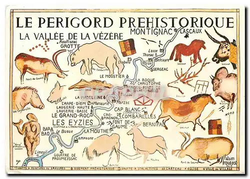 Moderne Karte Le Perigord Prehistorique la vallee de la Vezere