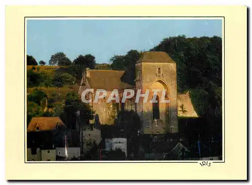 Moderne Karte Reflets du Perigord St Amand de Coly l'eglise abbatiale (XIIe) au soleil couchant