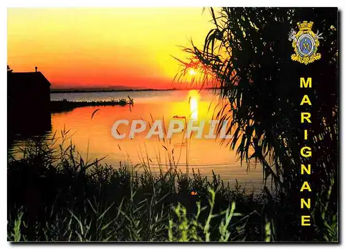 Moderne Karte Marignane (Bouche du Rhone) Coucher de soleil sur l'Etang de Bolmon