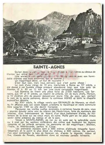 Moderne Karte Sainte Agnes (Alpes Maritimes) Le Village du littoral plus haut