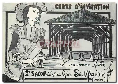 Moderne Karte Carte d'Invitation L'ancionne Halle 2 e Salon du Vieux Papier Saint Marcellin (Isere)