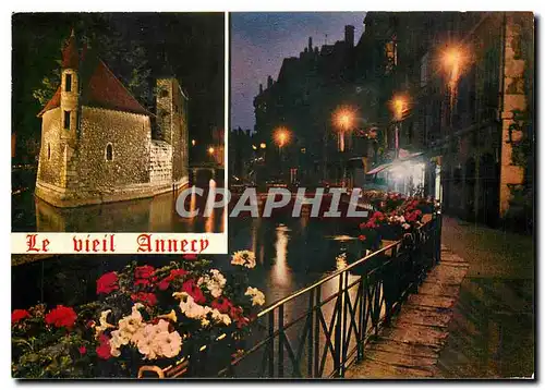 Moderne Karte La nuit est tombee sur le Vieil Annecy et le Palais de l'Isle