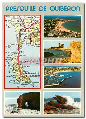 Moderne Karte Couleurs de Bretagne Presqu'il de Quiberon La plage de Quiberon le Chateau du Berg et Lan