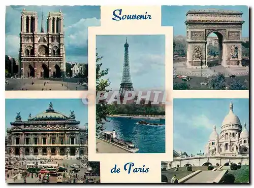 Cartes postales moderne Souvenir de Paris Notre Dame Place de l'Etoile La Toue Eiffel L'Opera le Sacre Coeur