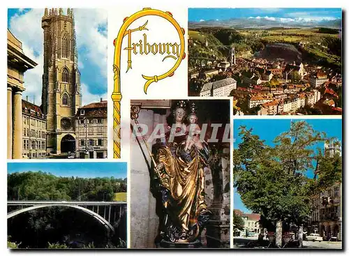 Cartes postales moderne Fribourg Cathedrale La Ville et les Alpes Notre Dame de Divine Protection (Cathedrale) Pont du G