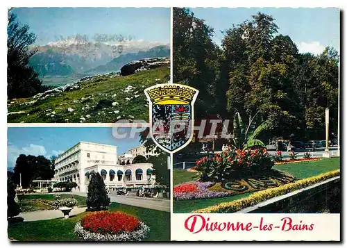 Moderne Karte Divonne les Bains Les Jardins Fleuris La chaine du Mont Blanc le Casino et les Jardins