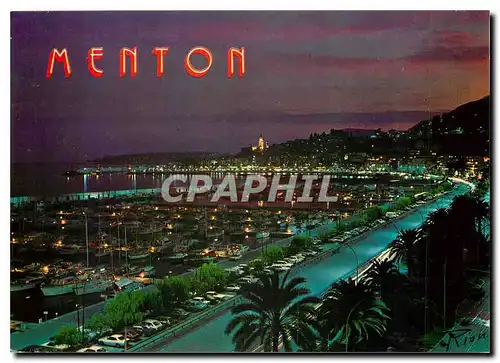 Cartes postales moderne La cote d'Azur inoubliable Menton Vue generale la nuit