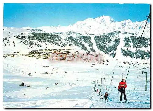 Cartes postales moderne Col de Saisies Savoie Alt 1650m Vue generale de la station et le Mont Blanc (4807 m) Teleski de