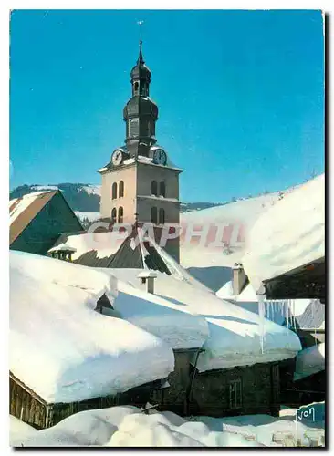 Cartes postales moderne Couleurs et Lumiere de France Megeve (Haute Savoie) Le CLocher de l'eglise en hiver