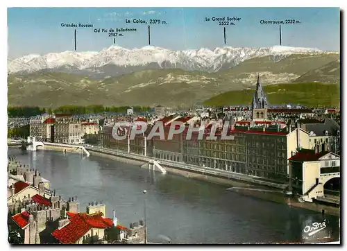 Moderne Karte Les Belles Alpes Francaises Grenoble Vue generale et la chaine des Alpes