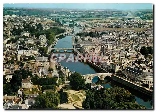 Moderne Karte Laval (Mayenne) Vue generale et la Mayenne