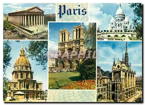 Cartes postales moderne Couleurs et Lumiere de France Paris La Madeleine le Sacre Coeur Saint Louis des invalides Notre