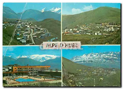 Moderne Karte Alpe d'Huez (Isere) alt 1860 3350 m Paradis du Ski d'ete vues generales la piscine