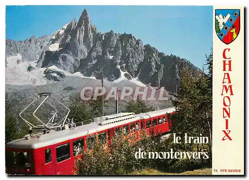 Cartes postales moderne Chamonix Mont Blanc (Hte Savoie) Le petit train du Montenvers et le Dru (alt 3754m)