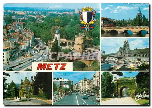 Cartes postales moderne Au Pays Lorrain Metz (Moselle) La portes des Allemands le temple protestant la gare l'hotel du g