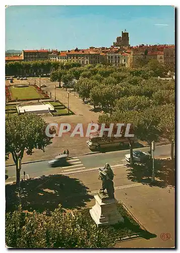 Moderne Karte Beziers (Herault) la statue Paul Riquet sur les allees et la place Jean Jaures