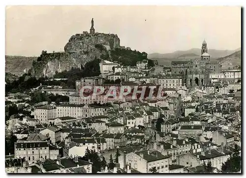 Moderne Karte Le Puy en Velay (Haute Loire) Vue d'ensamble sur le quartier de la cathedrale et le Rocher Corne