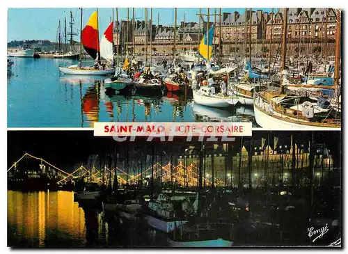 Moderne Karte Bretagne Cote d'Emeraude Saint Malo cite Sorsaire les Remparts le port de Yachts Bateaux