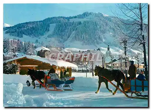 Cartes postales moderne Megeve (Hte Savoie) Alt 1113 m Promenade en traineaux Au Fond Rochebrune (alt 1750 m)