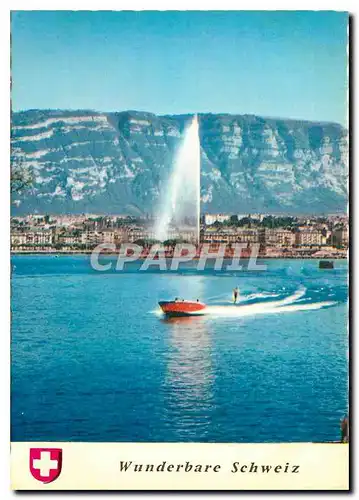 Cartes postales moderne Geneve la Rade et le Jet d'eau (120m) Ski nautique