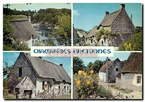 Moderne Karte La Bretagne en Couleur Chaumiere Bretonnes