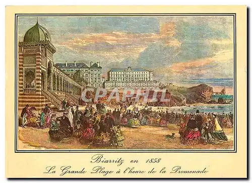 Moderne Karte Biarritz en 1858 la grande Plage a l'heure de la promenade