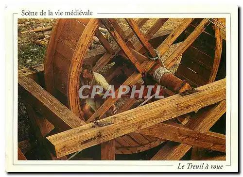 Moderne Karte Scene de la vie medievale Treuil a roue